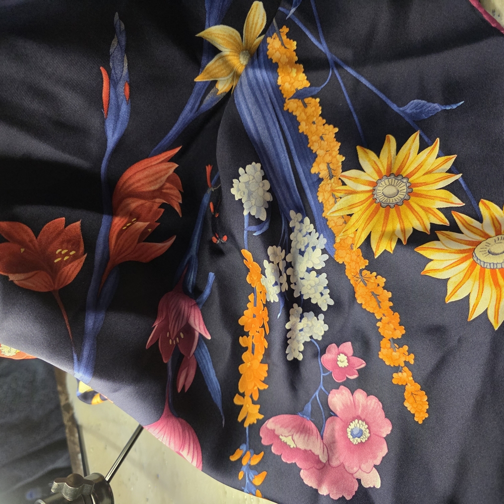 Salvatore Ferragamo Blue and Orange Scarf Vibrant Floral Design